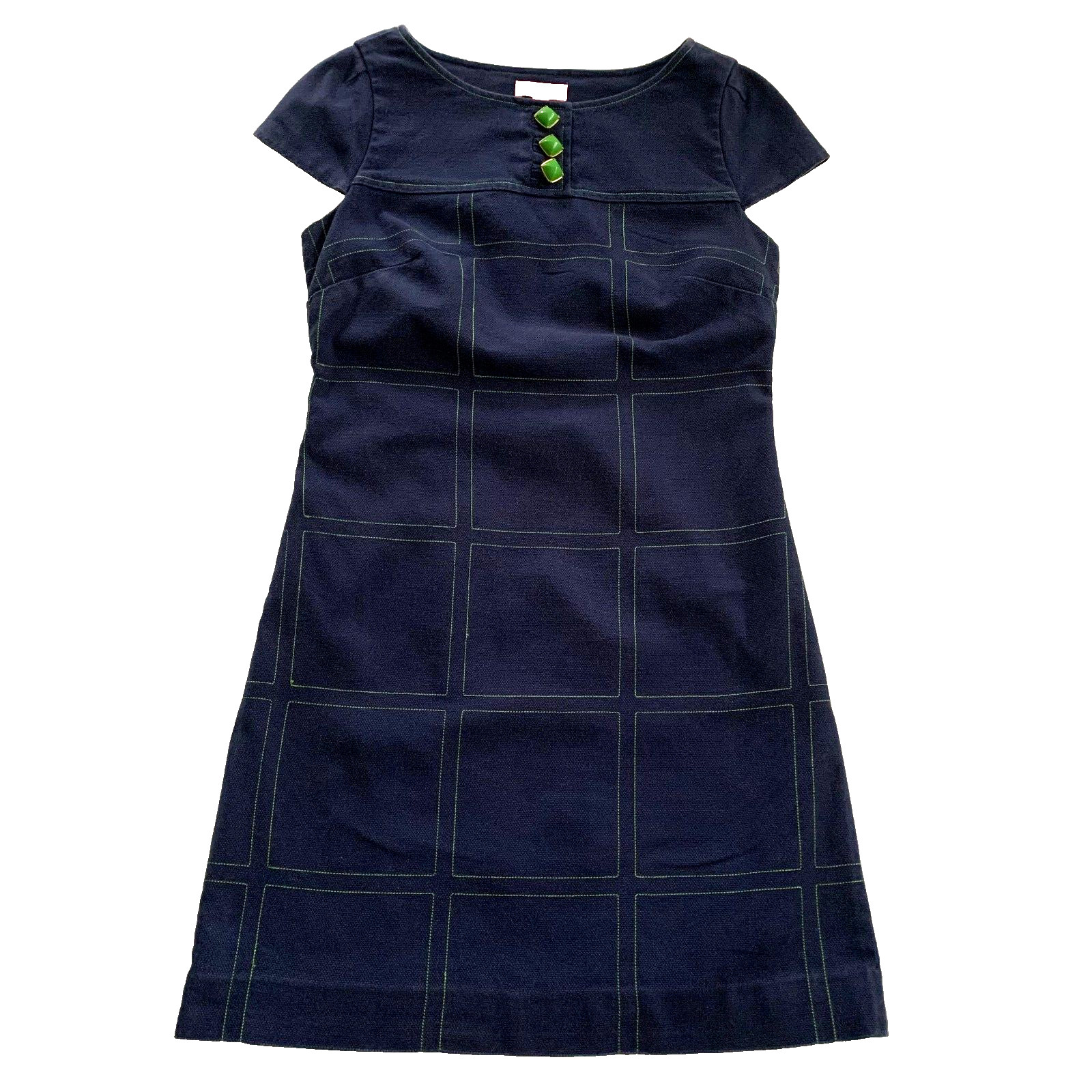 Lilly Pulitzer Navy Cap Sleeve Shift Sheath Dress Green Square Stitching 0 00 XS