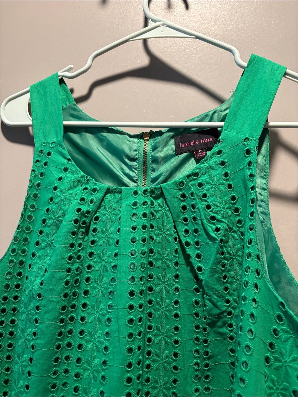 Isabel & Nina Green Eyelet Shift Dress Size 14 Cotton Embroidered Sleeveless