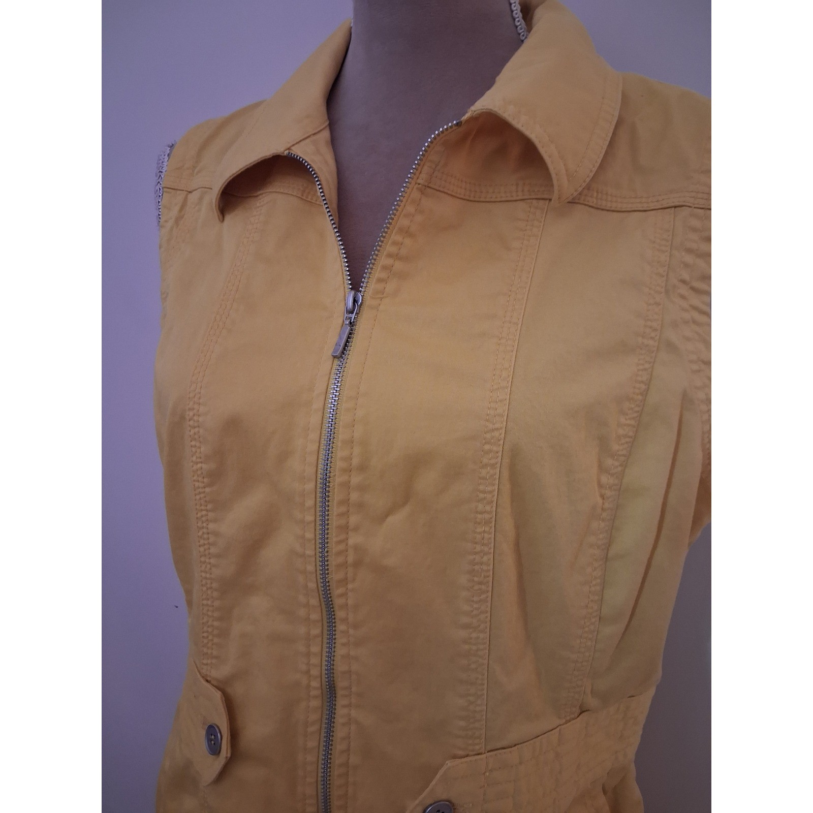 Peck & Peck Weekend Bright Yellow Sleeveless Zip Denim Utility Dress Womens 10