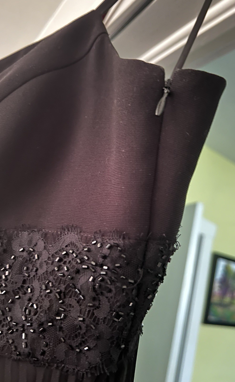 Ann Taylor Black Fit & Flare Sweetheart Beaded Chiffon Knee Dress – Size 12