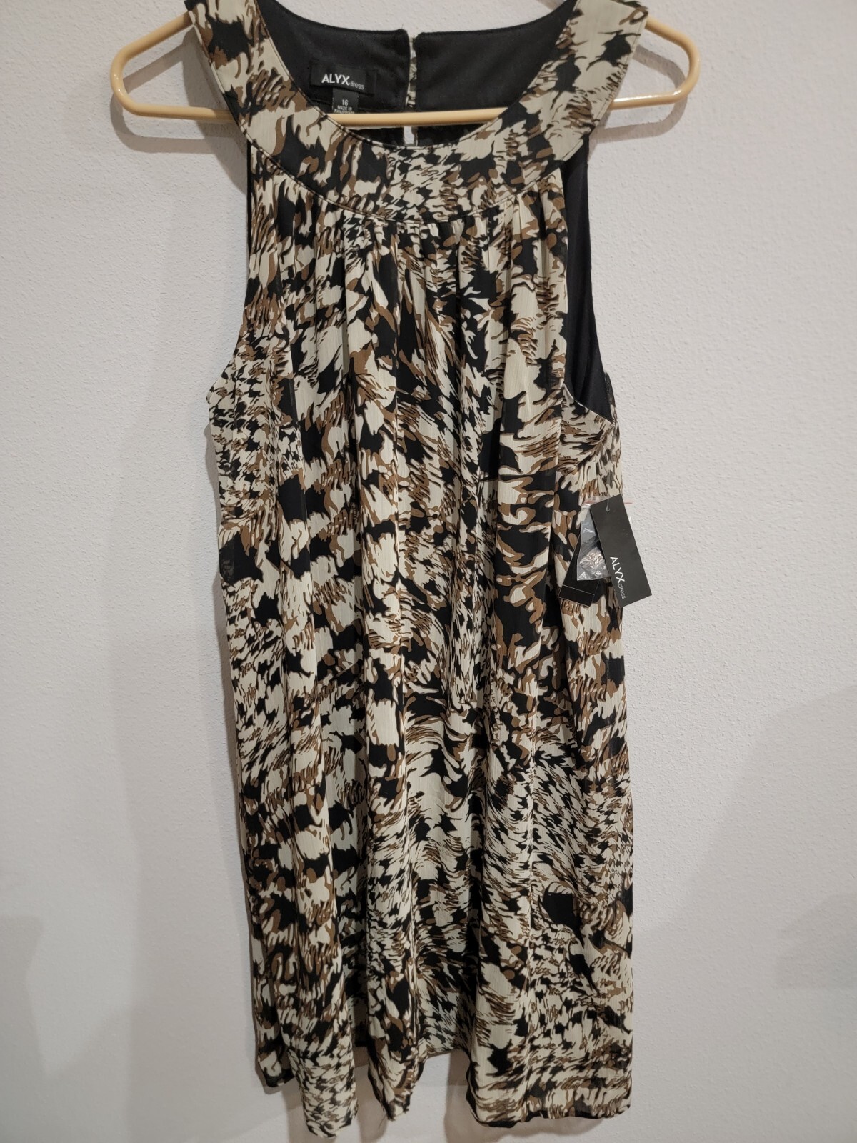 ALYX NWT Womens Size 16 Sleeveless Knee Length Dress Chiffon Layered Brown Black