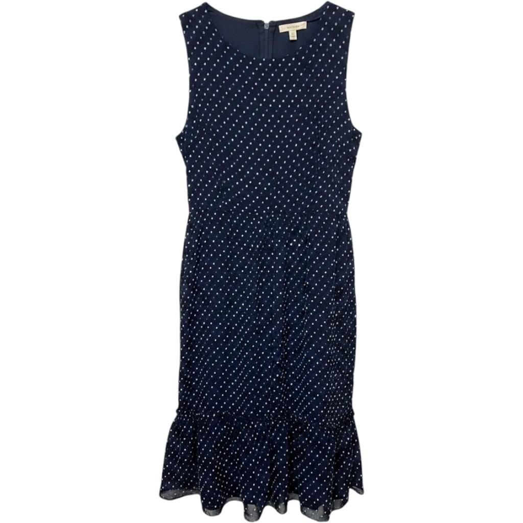 Loft Outlet Navy Blue Clip Dot Sleeveless Ruffle V-Neck Tiered Midi Dress Sz 14