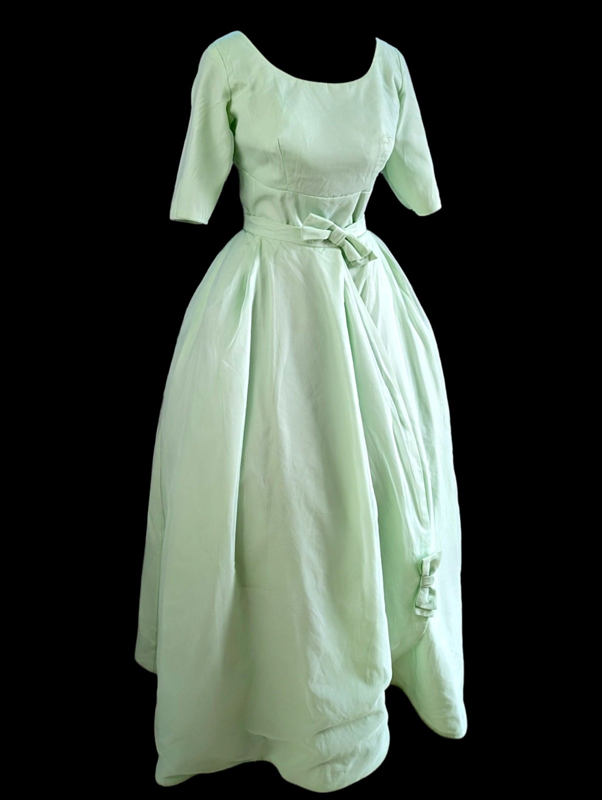 1950s – 1960s Mint Green Two Piece Short Dress with Detachable Long Skirt