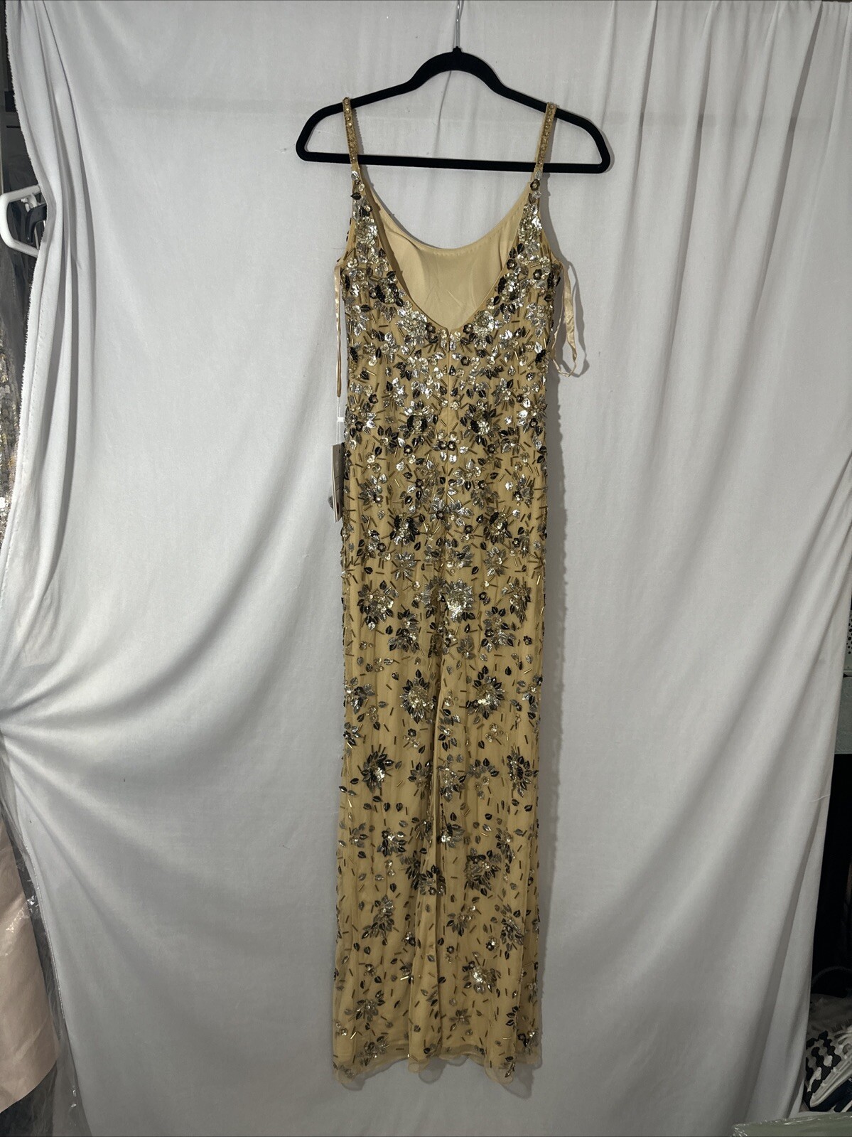NWT Mac Duggal [ 2 ] 5477 Floral Embellished Scoop Neck Evening Gown Gold J1404