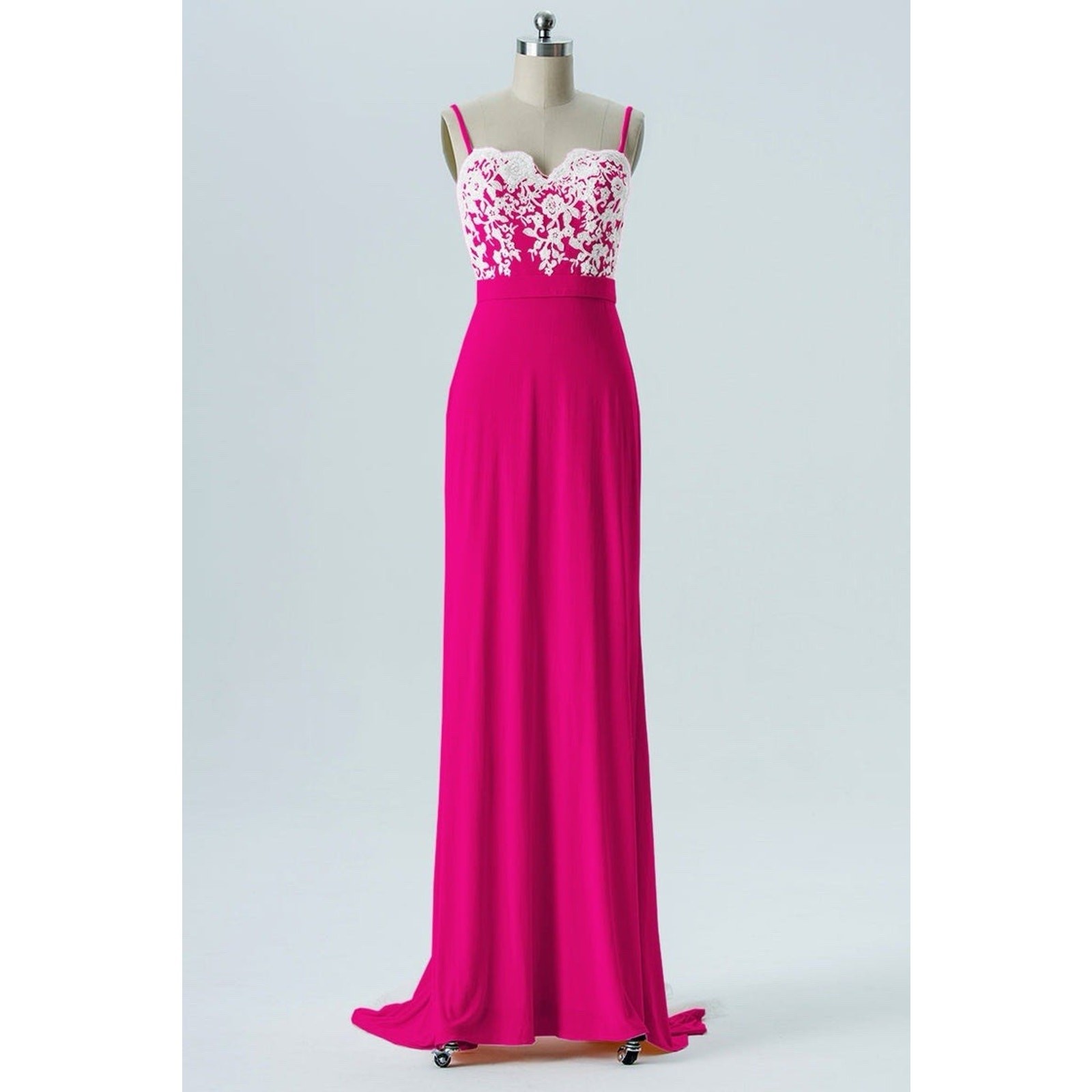 JJ’s House Lace Train Covered Buttons Column Sweetheart Hot Pink Gown 14 NWT