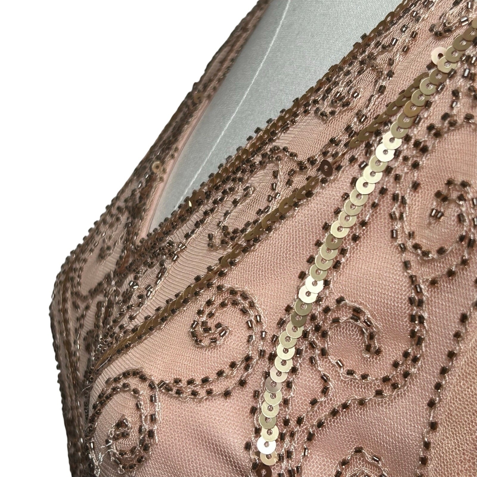 Pink Beaded Sequin Flapper Dress PS Fringe 1920s Style Art Deco Costume Party