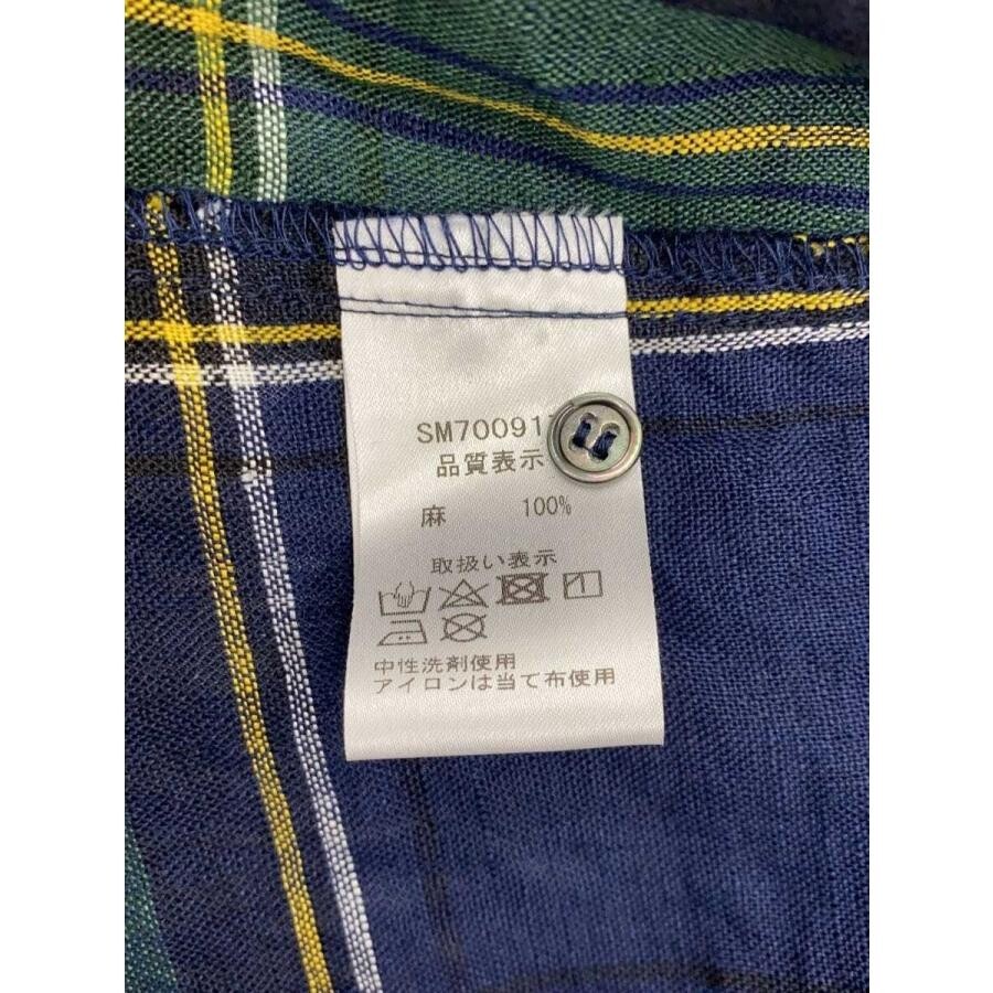 ICHI Antiquites Green Tartan Check Linen Gauze Gathered Dress Women M 120cm