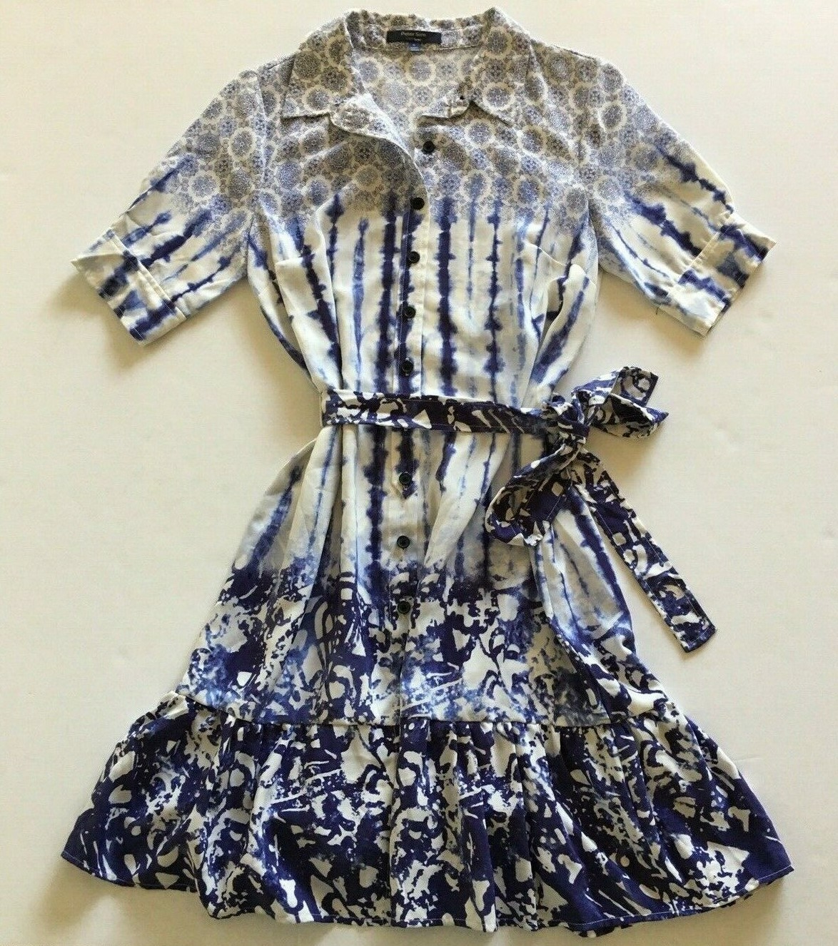 Peter Som for Design Nation Tie-Dye Medallion Shirt Dress Blue White Size 8
