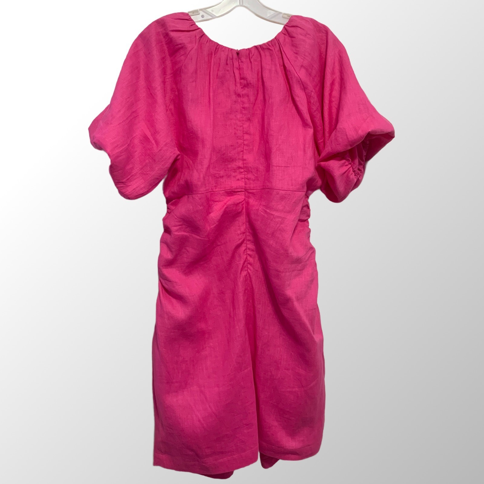 MINKPINK Selena Puff Sleeve Mini Dress NWT Hot Pink 100% Linen Size XXL