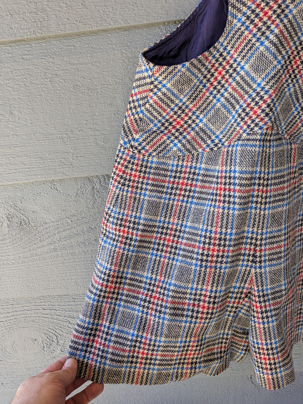 Vintage Bobbie Brooks Shortalls Juniors 7 Beige Plaid Overall A Line 1980s