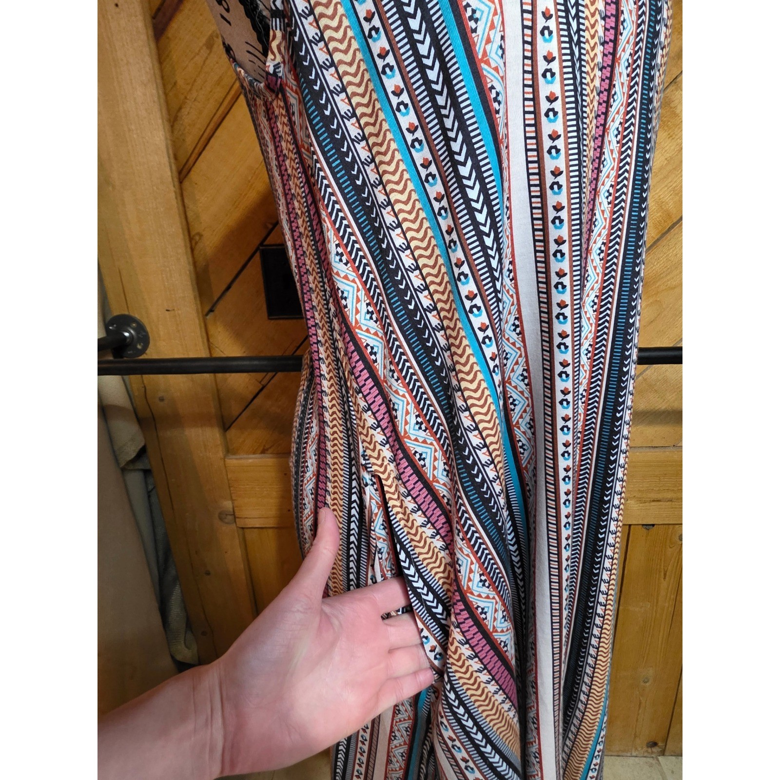 Boho Tribal Geometric Print Sleeveless Dress Multi-Color Spaghetti Strap Pockets