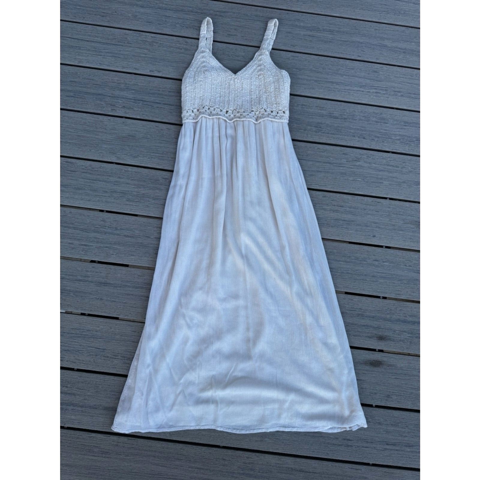 Sincerely Jules Crochet Top Maxi Dress Cream Oatmeal Boho Cottagecore Medium