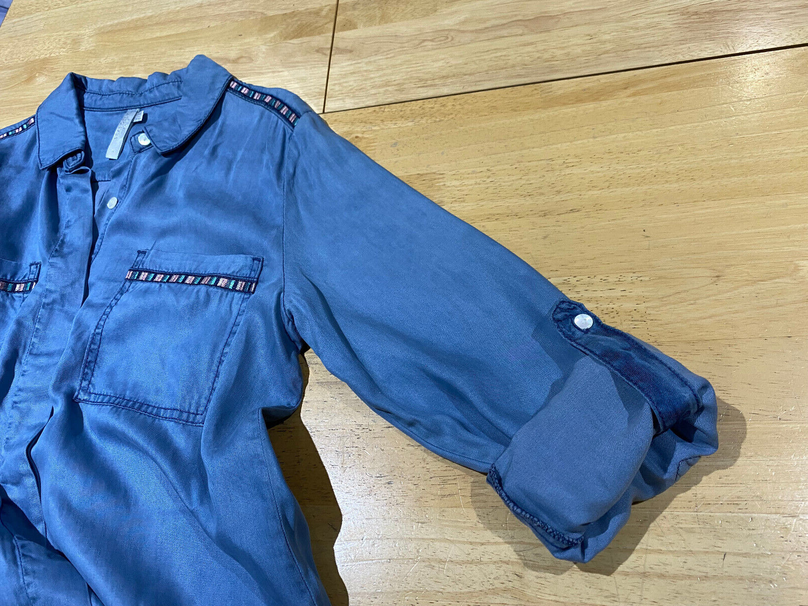 Seafolly Australia Long Sleeve Denim Shirt Dress w/ Embroidered Trim Women’s S