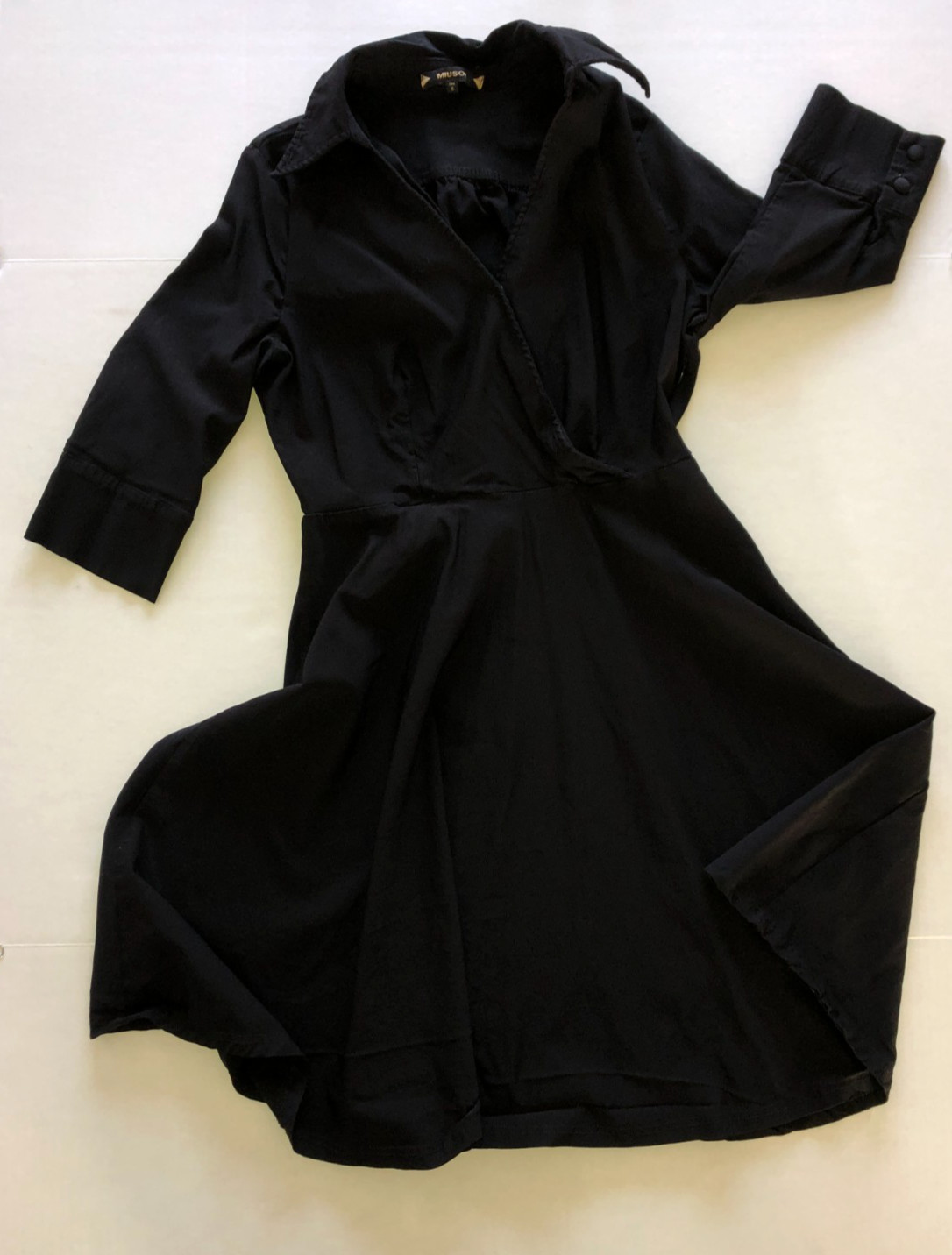 MIUSOL Womens Black Collared Wrap Midi Dress XL 3/4 Sleeve