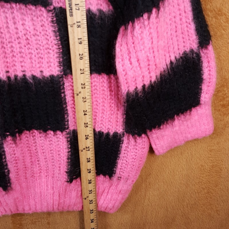 MSGM Sweater Dress Womens Small Pink Black Check Pullover Fuzzy Mohair Oversized
