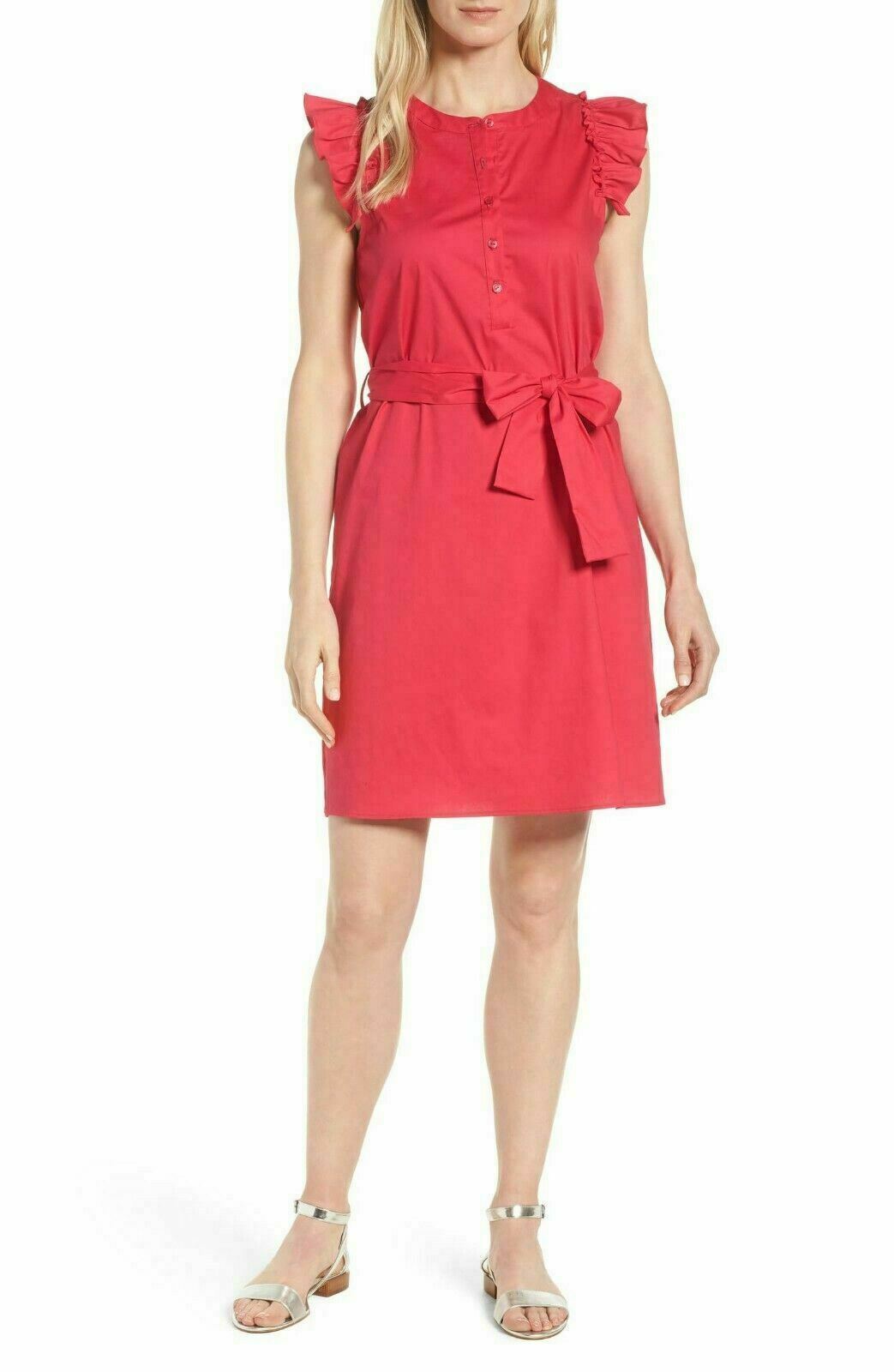 Gibson x Hi Sugarplum! Womens Red Coton Flamenco Ruffle Trim Belted Dress Size S