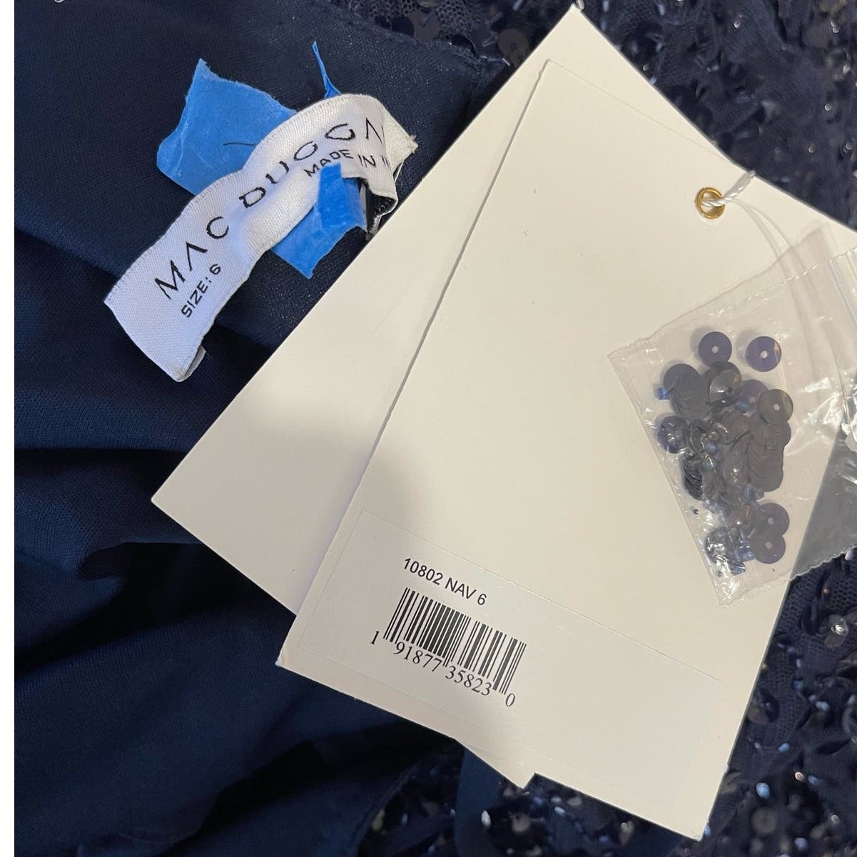 Mac Dugga NEW Blue Sequined Ruffle Sleeve Midi MOB Formal Dress 10802 Size 6