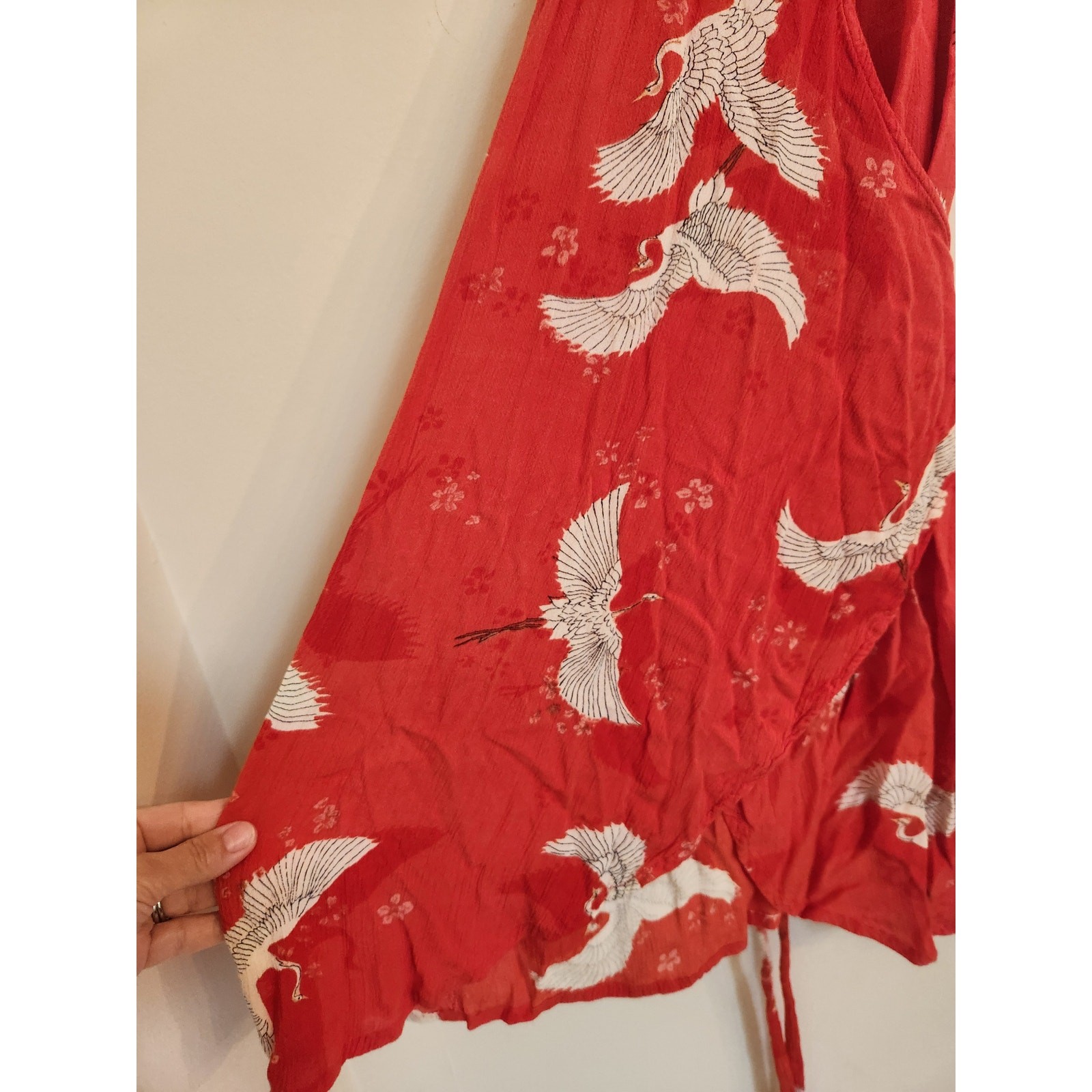 Billabong Red Bird Print Wrap Dress Surfer Girl Beachy Red XS
