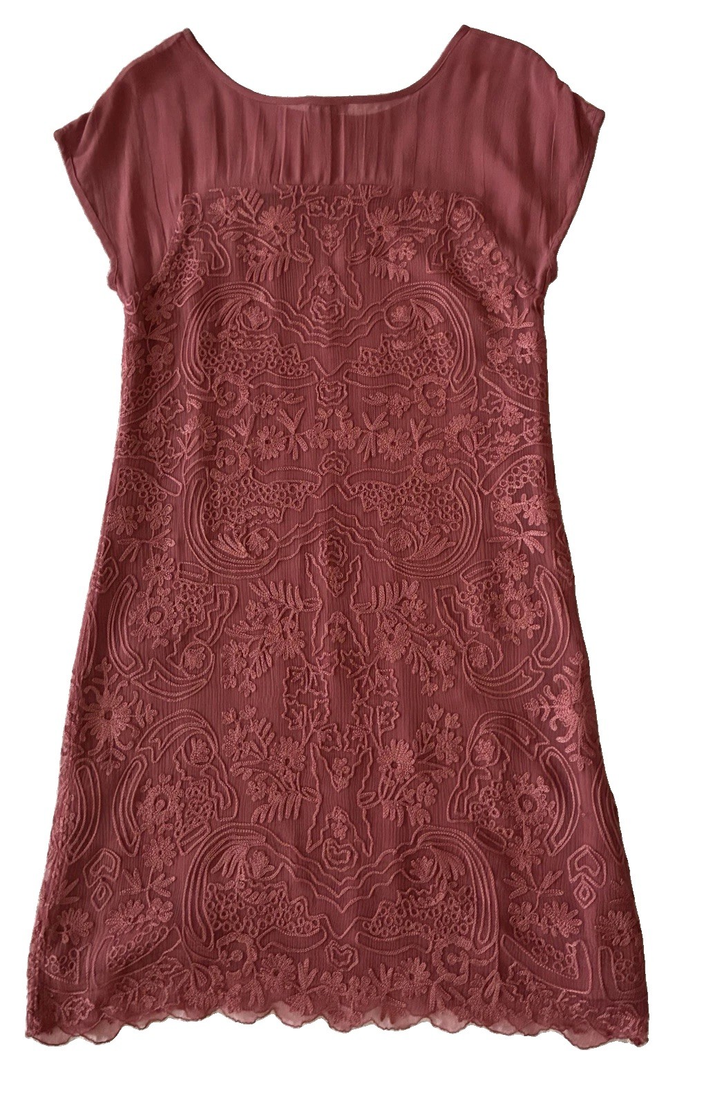 Sundance Lillian Rose Pink Dress Embroidered Soutache Lace Boho Shift S