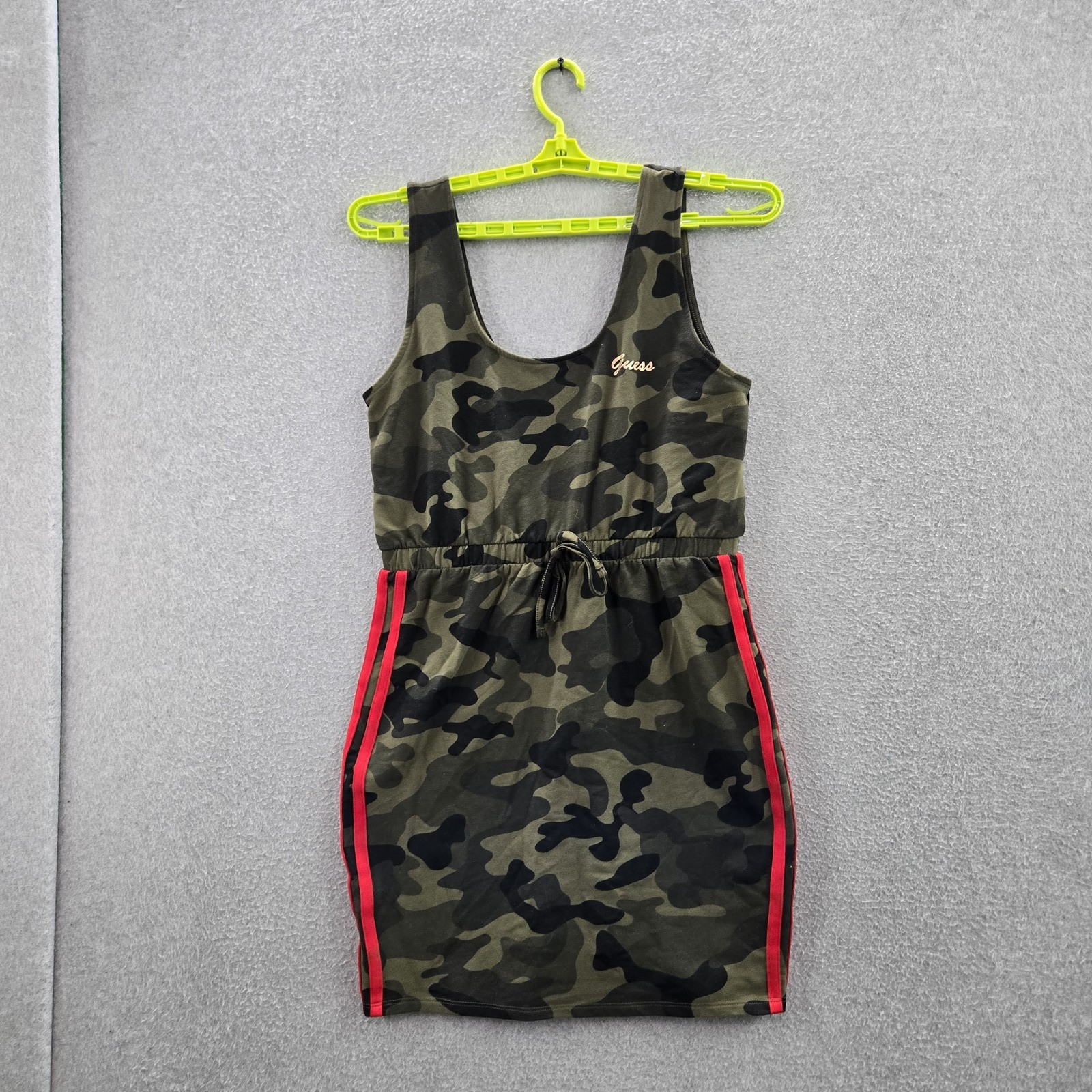 Guess Women Dress L Green Camouflage Tank Dress Casual Logo Contrast Trim