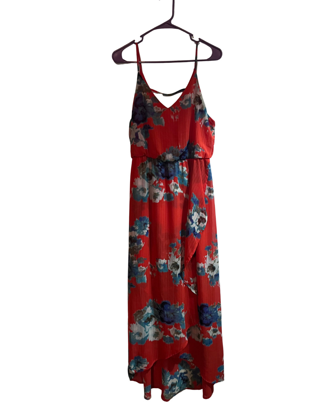 Sienna Sky Women’s Floral High-Low Maxi Dress Size Large Red Blue Sleeveless Boh