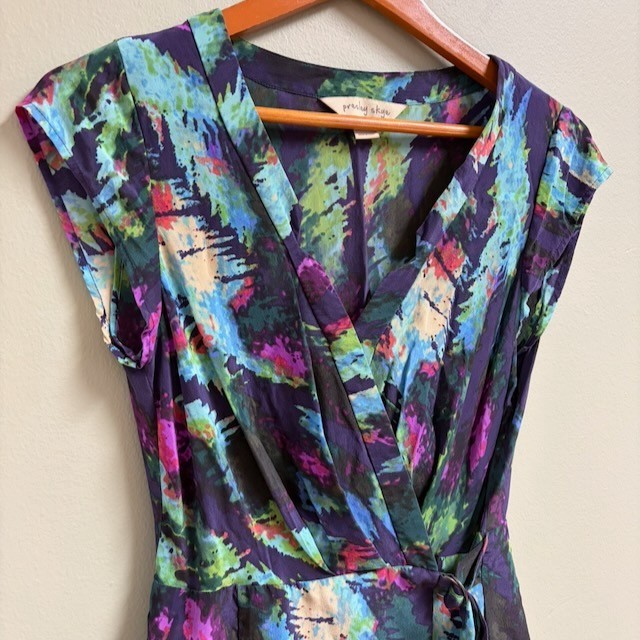 Presley Skye Womens Silk Artsy Wrap Dress Size Petite S Career Work Watercolors