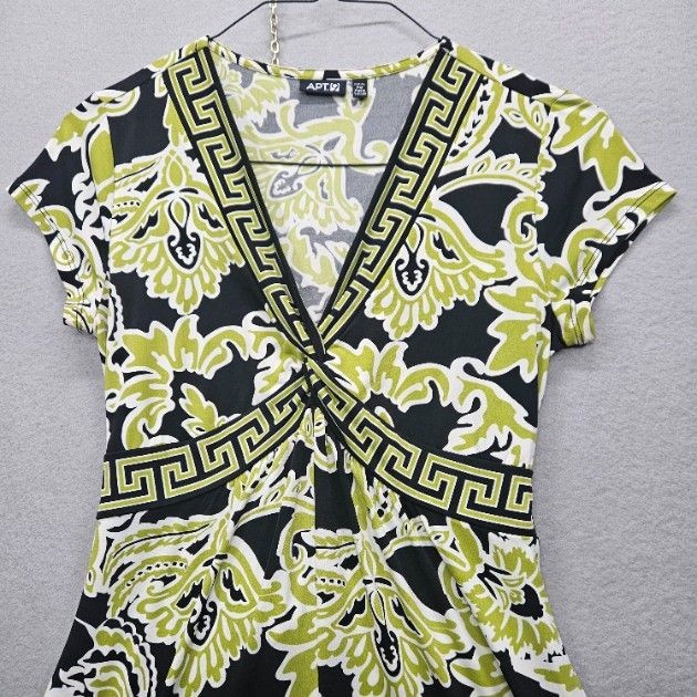 Apt. 9 Women’s Size Petite Medium Black Green White Short Sleeve Dress