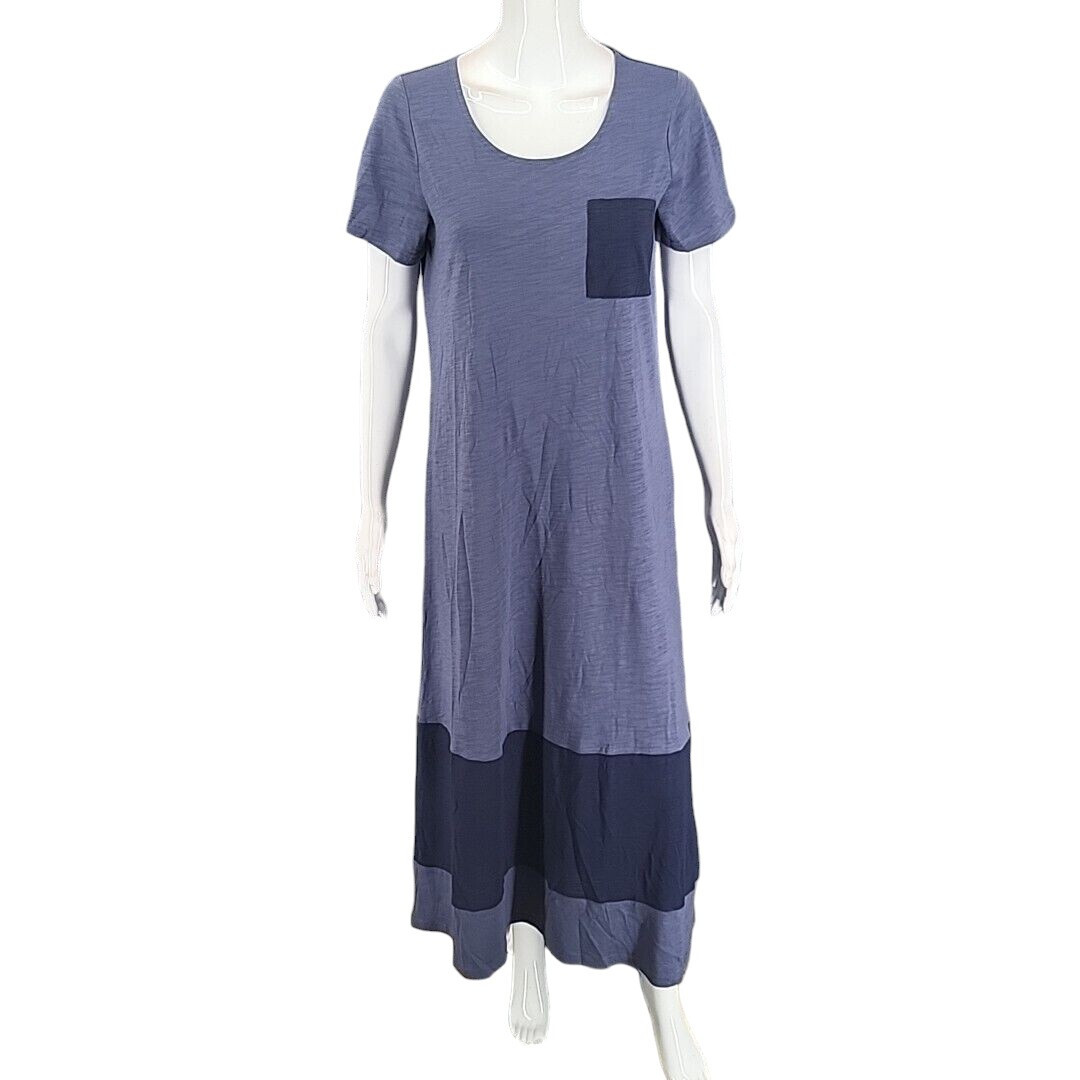 Belle by Kim Gravel Trendy Colorblock Maxi Dress Small Sz Blue Top Chest Pocket