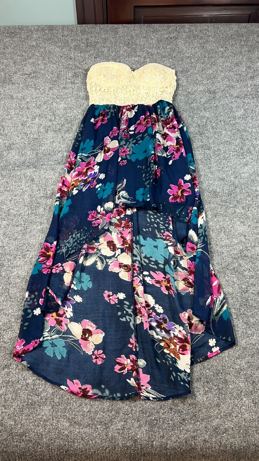 Love Culture Maxi Dress Women Small Multi Floral High Low Hem Back Zip Strapless