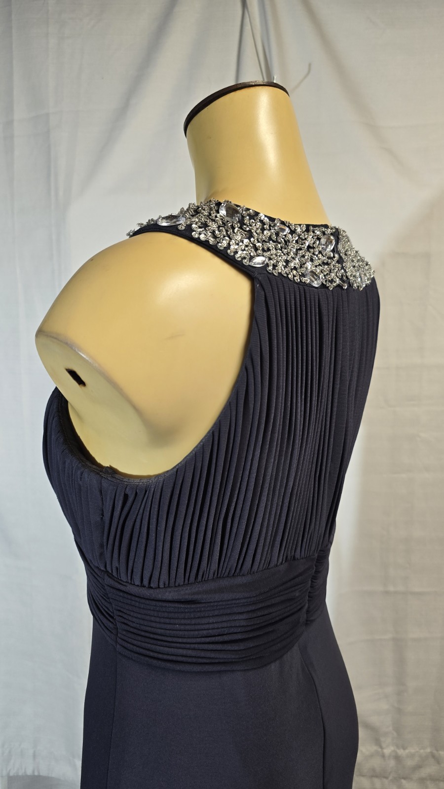 JS Boutique Gown 4 Navy Beaded Pleated Formal Evening Prom Maxi Dress