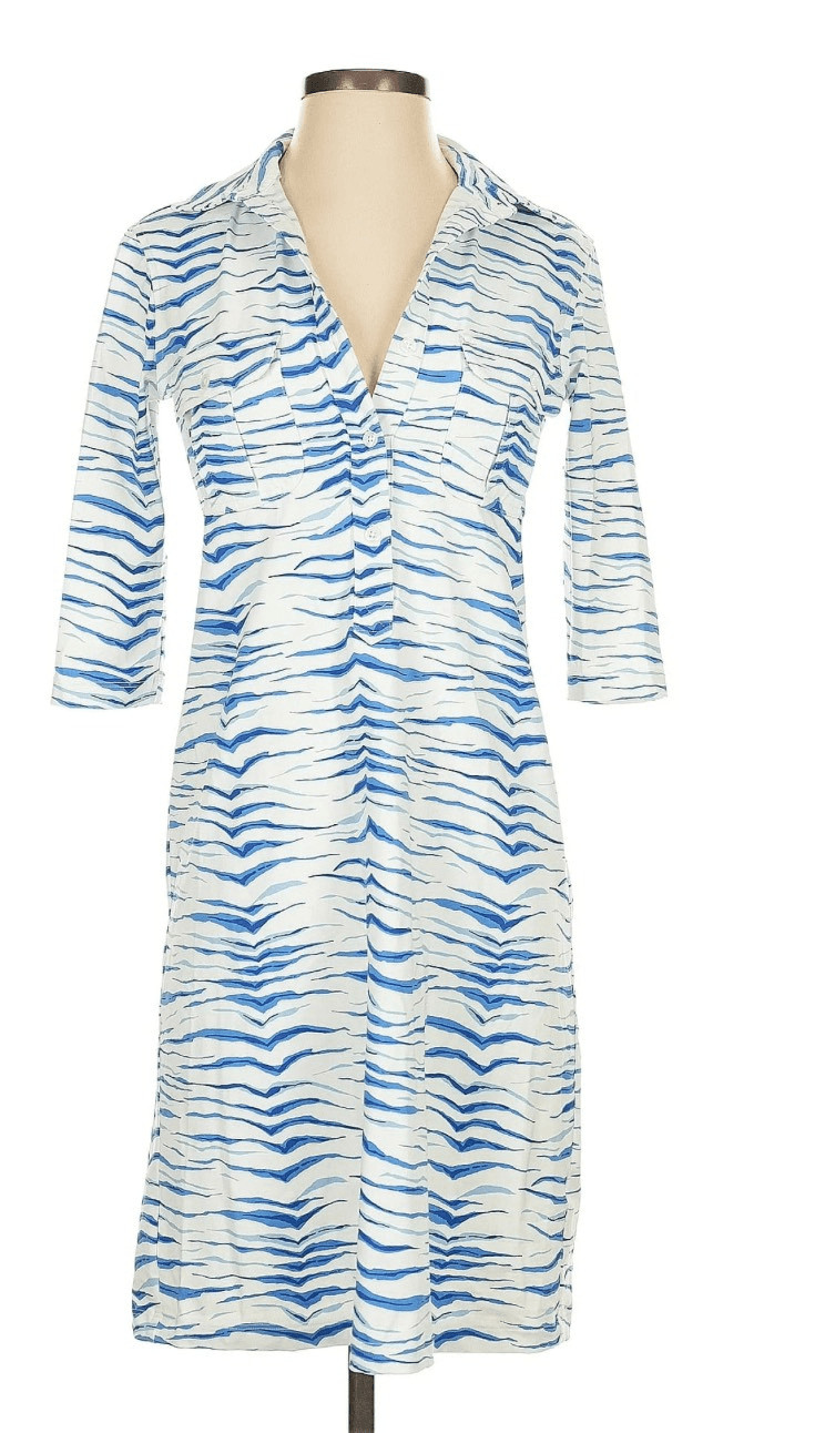 Persifor Womens Zebra Print Short Sleeve T-Shirt Dress Horizon Blue Size Medium