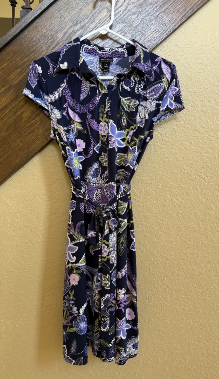 Enfocus Studio Women’s Floral Print Knee Length Shirt Dress, SIZE 8