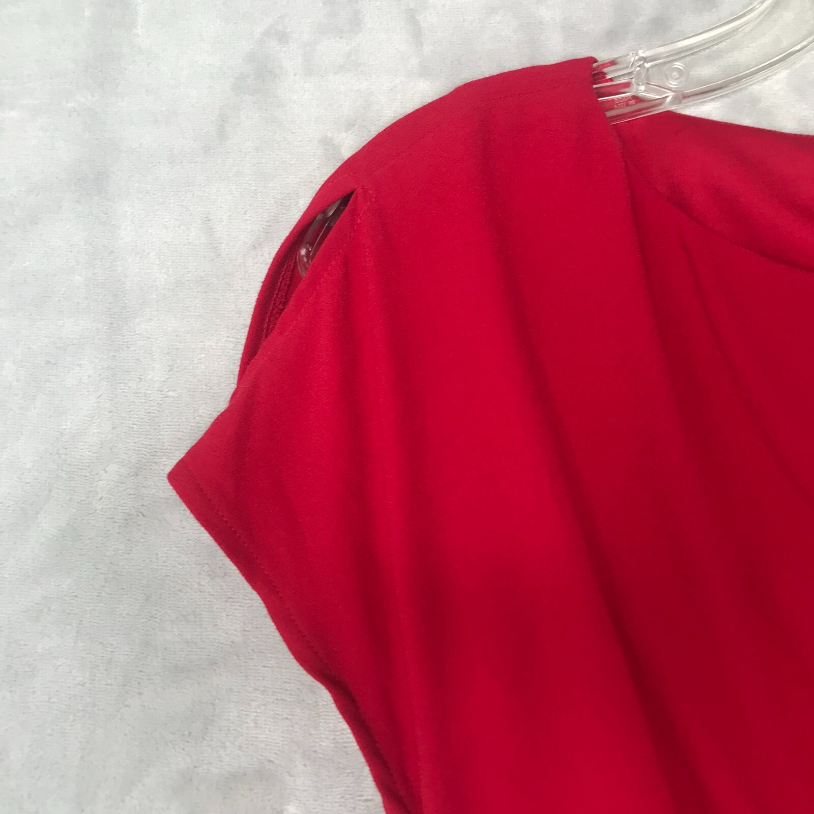 Tahari Dress Womens 6 Red Sheath Split Cap Sleeve Ruched Waist Asymmetric Hem