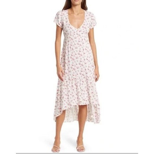 Velvet Torch NWT Hi Lo Floral Dress Womens S V-Neck Elastic Waist Flutter Sleeve