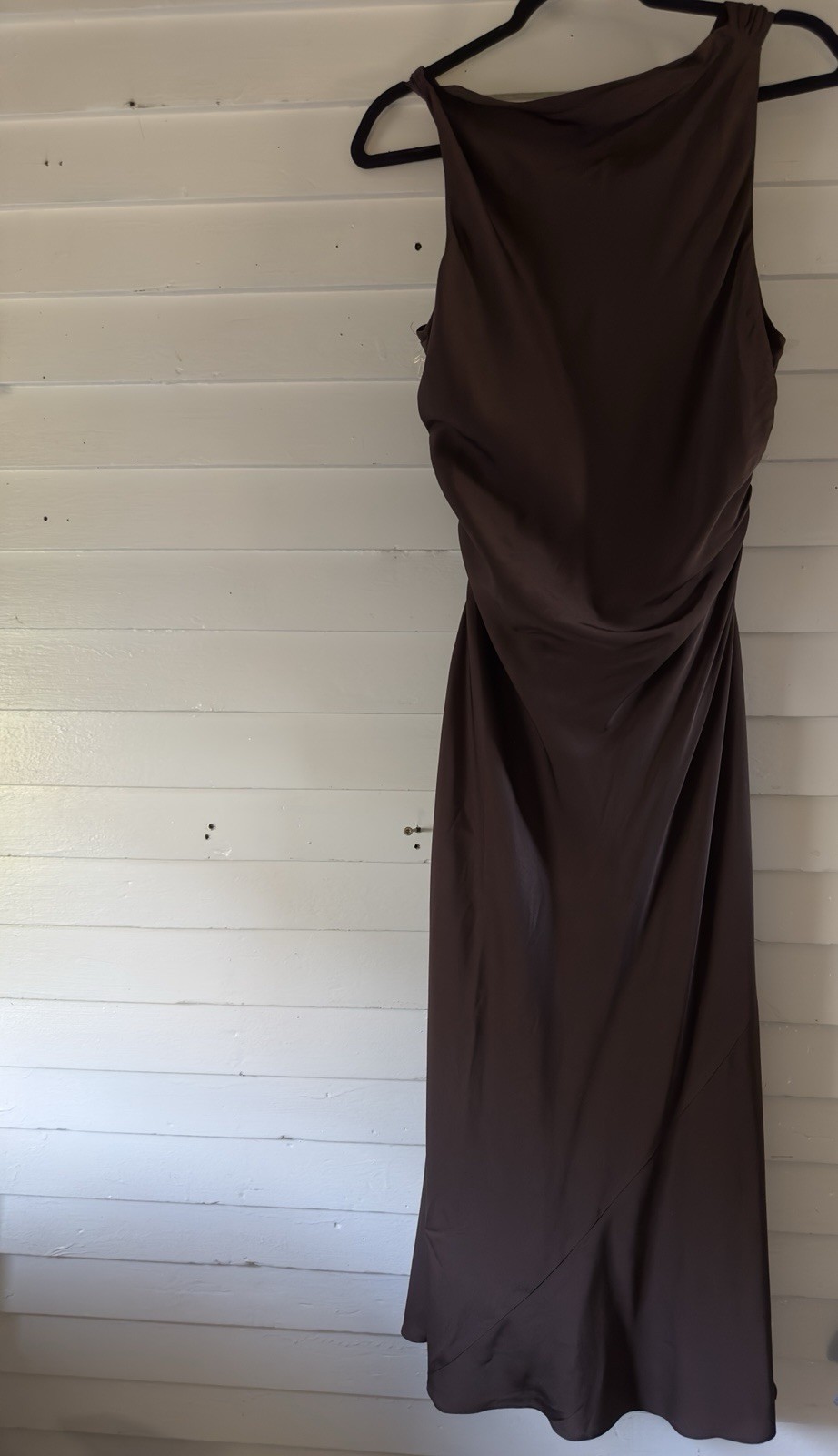 QUINCE Washable Mulberry Silk High Neck Midi Dress Mocha Brown Size M