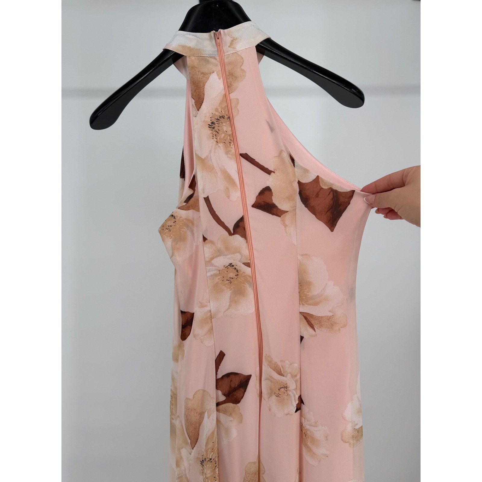 Windsor Floral Halter Maxi Dress Pink Chiffon Ruffle Formal Gown Sleeveless