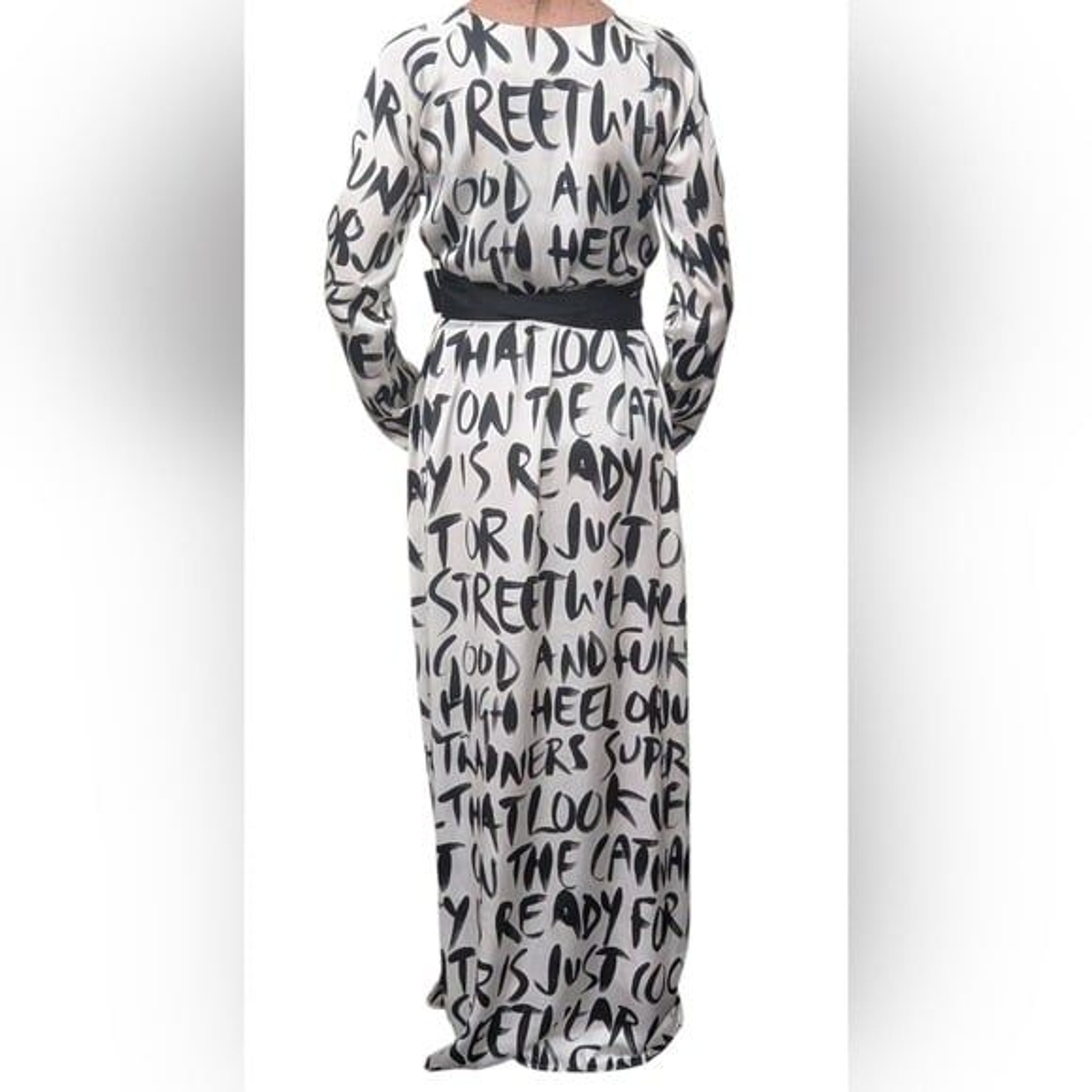 Locker Room Black White Graphic Print Open Back Belted Maxi Dress