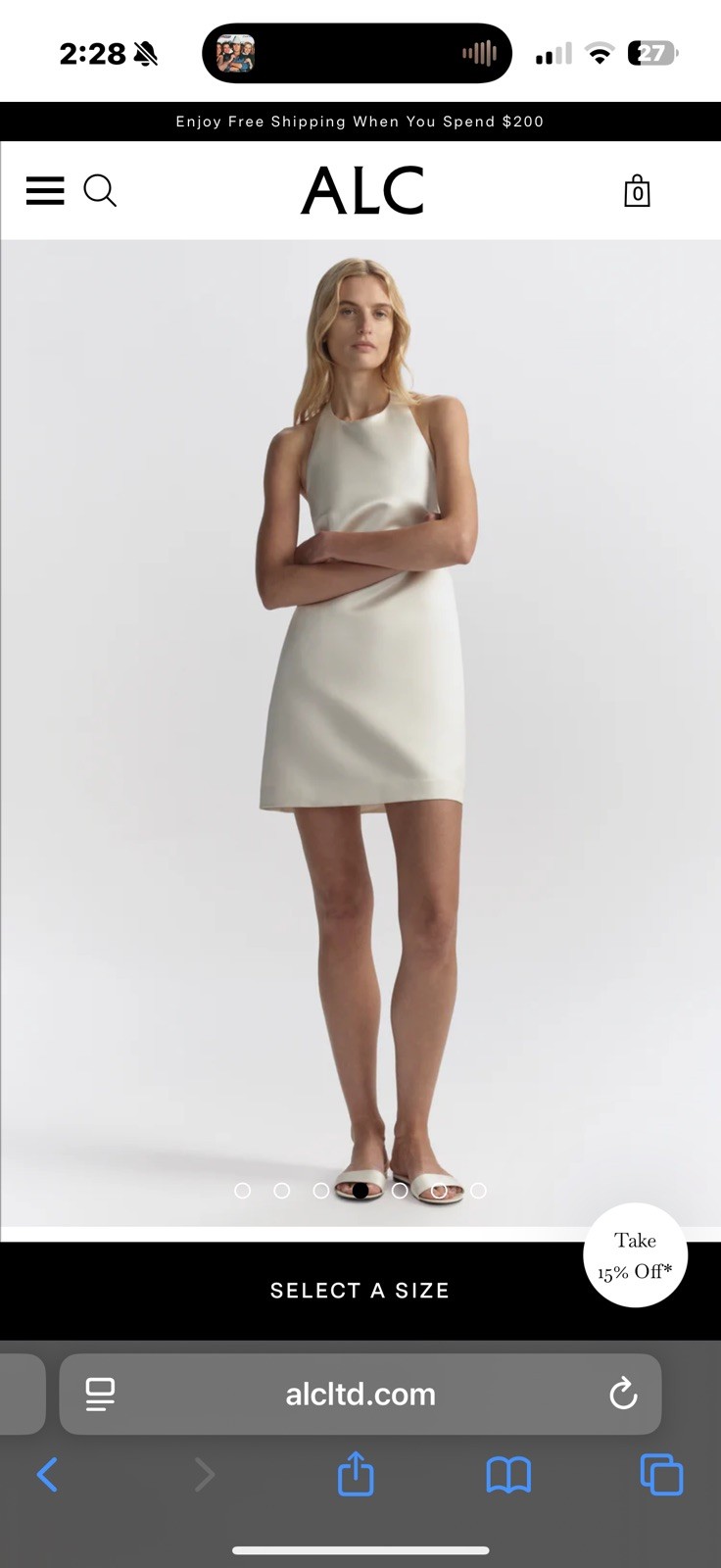 A.L.C. Sophia Satin Halter Mini Dress Size 2