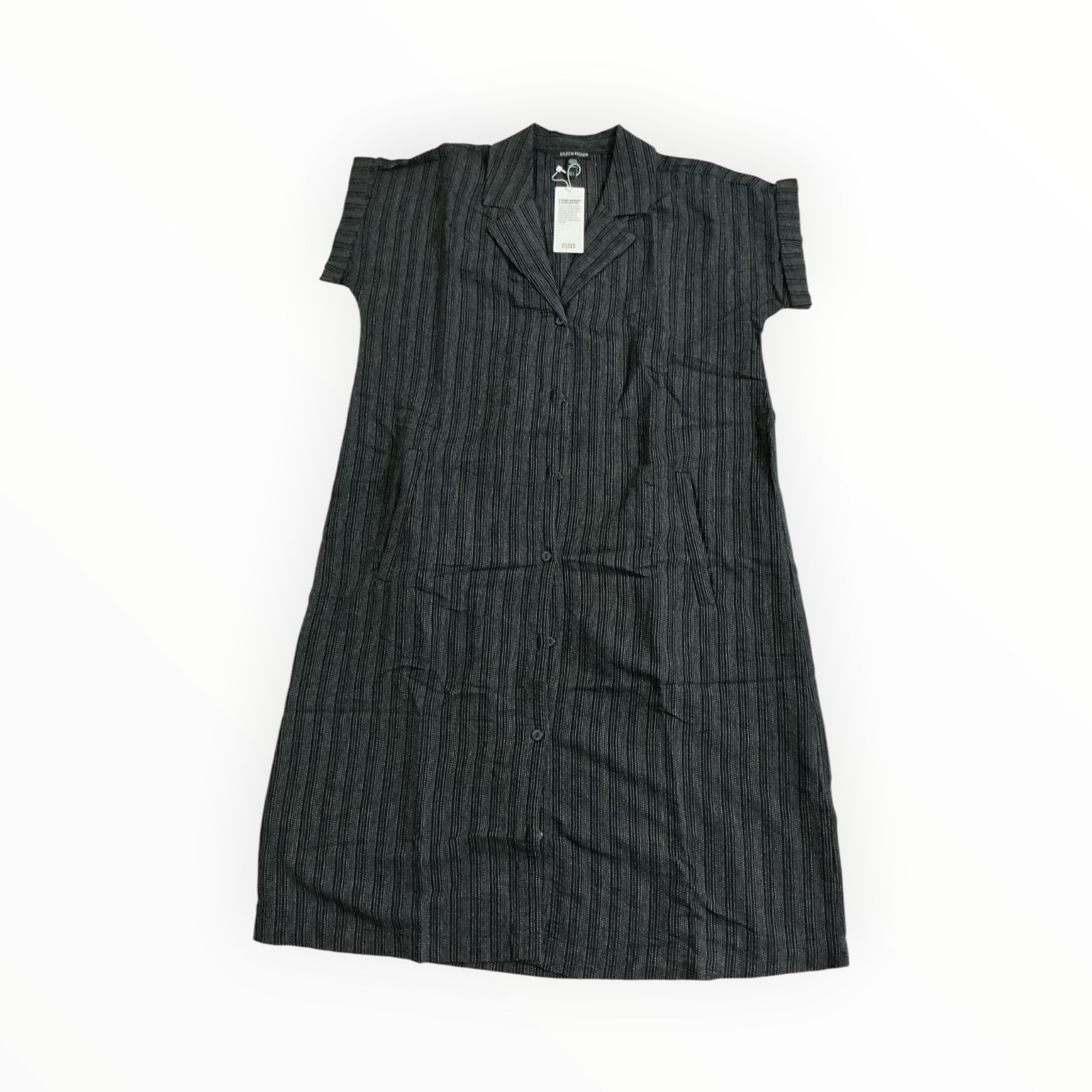 Eileen Fisher Black Shirt Dress Small Organic Cotton Minimalist Button Front