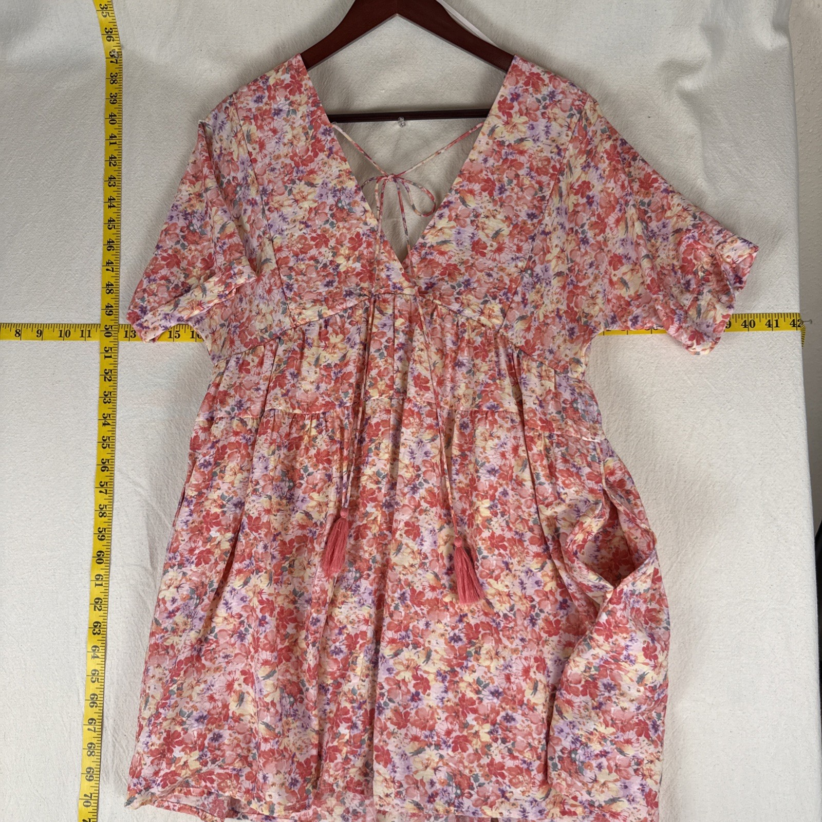 Mustard Seed Small Babydoll V-Neck Garden Floral Dress w/Pockets & Cute Back Tie