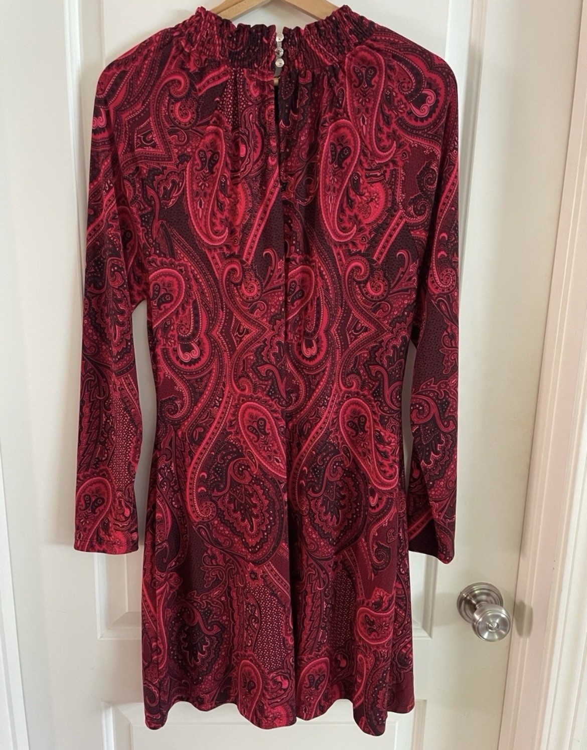 Tommy Hilfiger Red/Black Paisley Shift Short High Neck Long Sleeve Dress 4