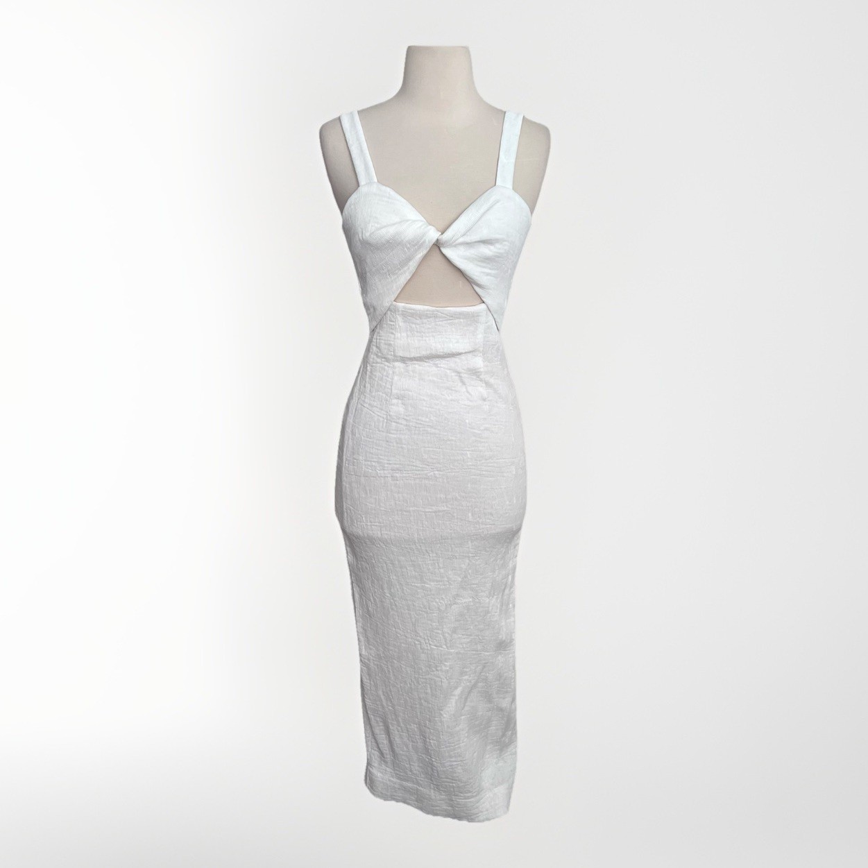 Shona Joy Simone Fitted Cutout Ivory Midi Dress Size 2 Bandage Resort Revolve
