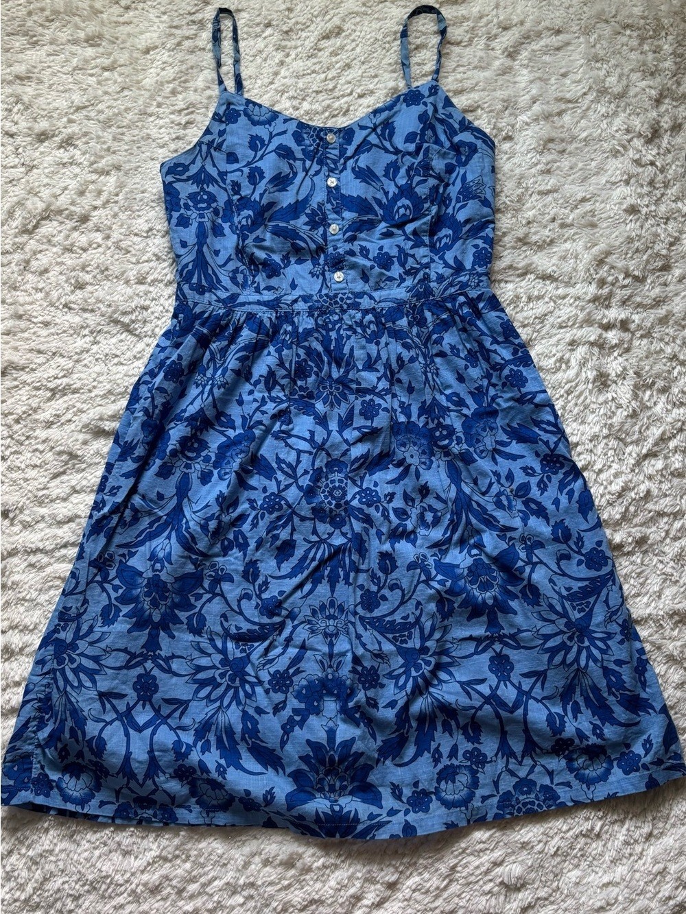 Old Navy Blue Smocked Top with Floral Accent