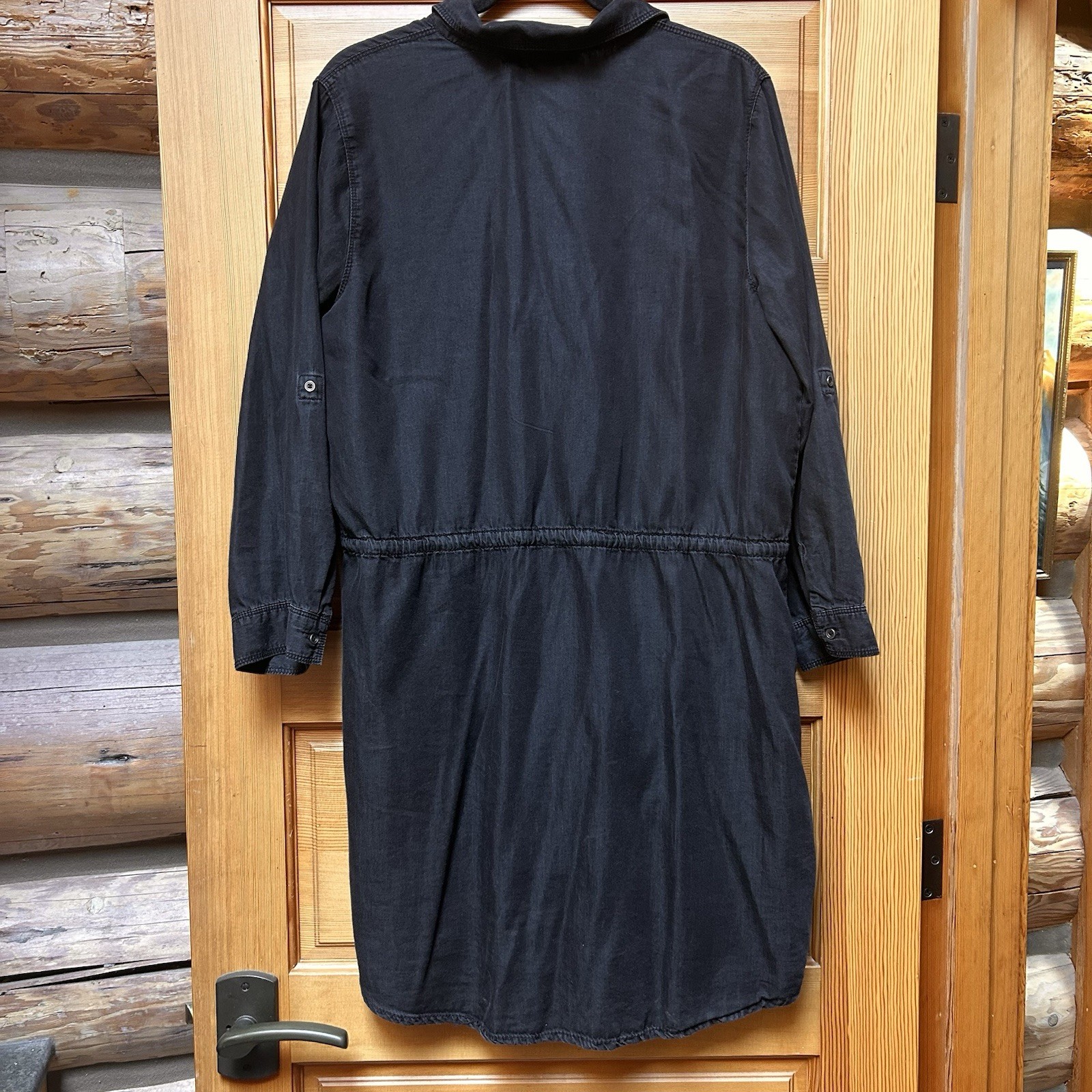 Gloria Vanderbilt Ashleigh Black Chambray Short Shirt Dress Drawstring Tie Large