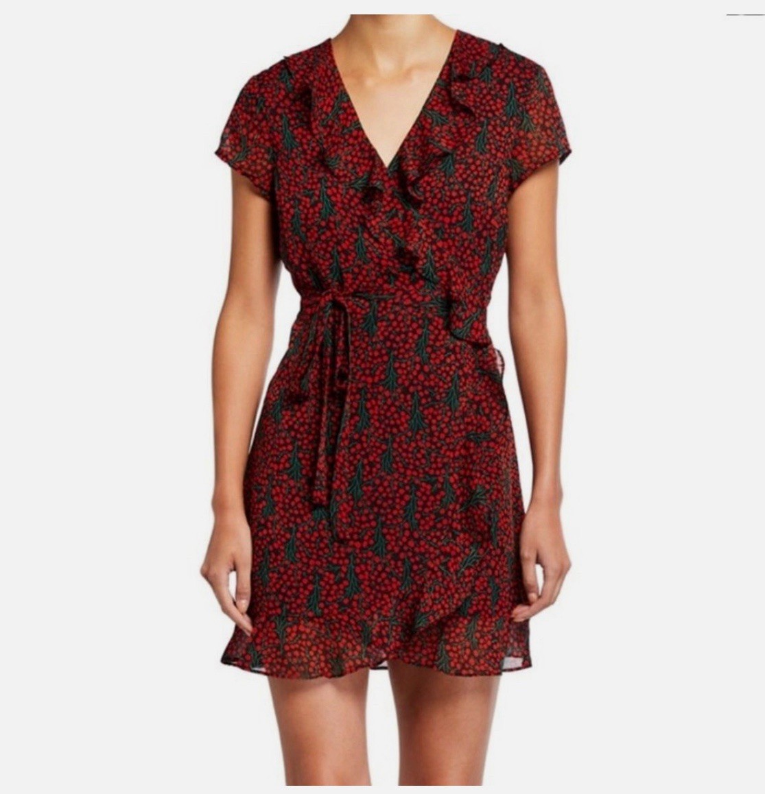 Bardot Faux Wrap Dress Women’s US 12/XL Novelty Cherry Print Summer Mini Dress