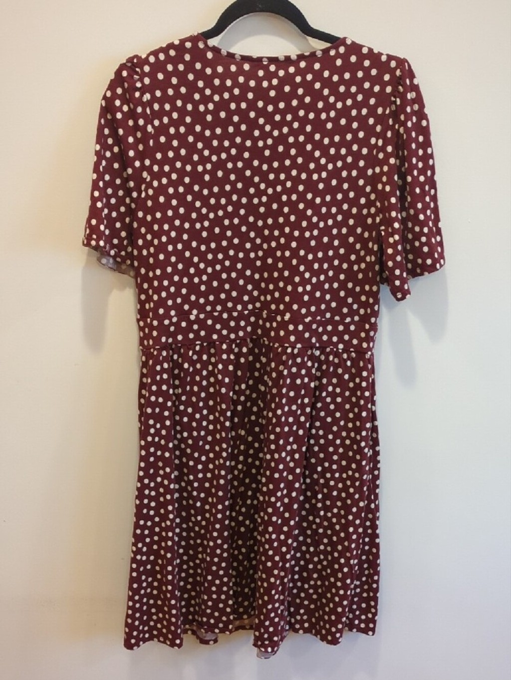 Whimsy Boho Coquette Preppy Boden Bugundy White Polka Dot Mini Dress US Sz 12R