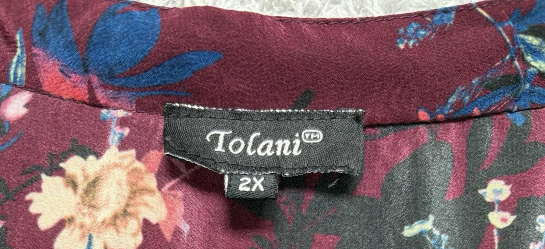 Tolani Burgundy Floral Mandala Silk High Low Tunic Dress Boho 2X Women’s Plus
