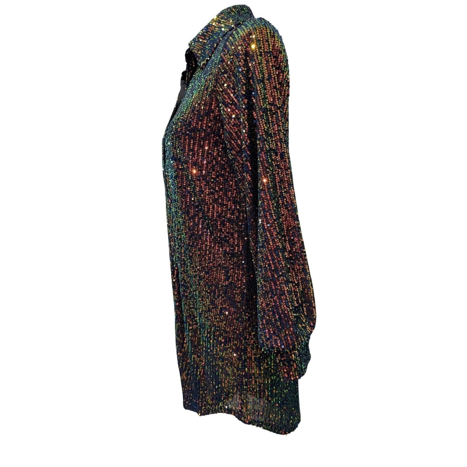Jodifl Womens Iridescent Sequin Button Down Shirt Dress Multi-Color Small New