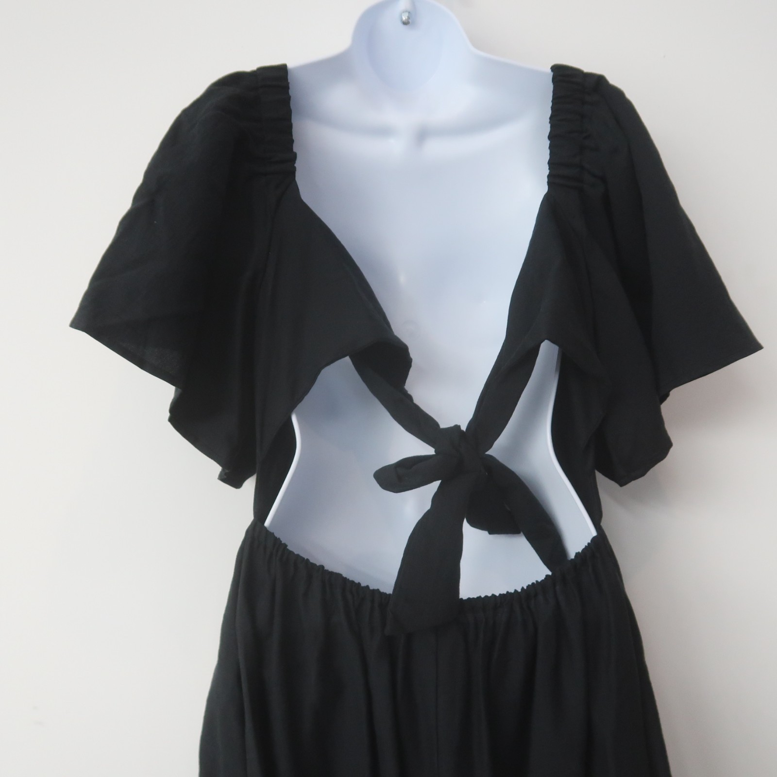 A New Day Midi Dress Size Medium Black Square Neck Puff Sleeve Boho Opem Back