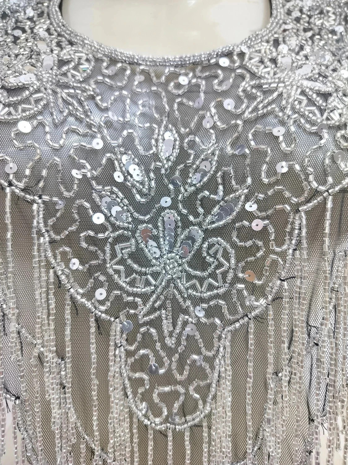 BLACK SILVER SHEER NET EMBROIDERY HANDMADE TOP DESIGNER PONCHO CAPE WOMEN DRESS